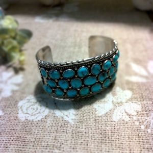 Navajo Turquoise Sterling Silver Cuff Bracelet Artist stamp